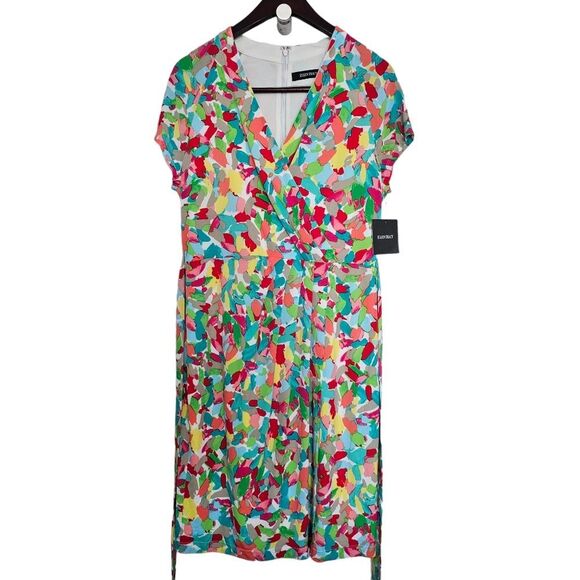 Ellen Tracy NWT Short Sleeve Fit and Flare Wrap Dress Multicolor Size 12 - Picture 3 of 13